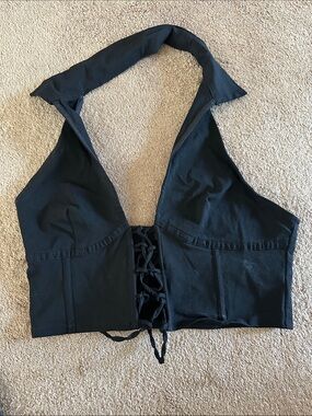 Black Halter Lace-Up Corset Crop Top